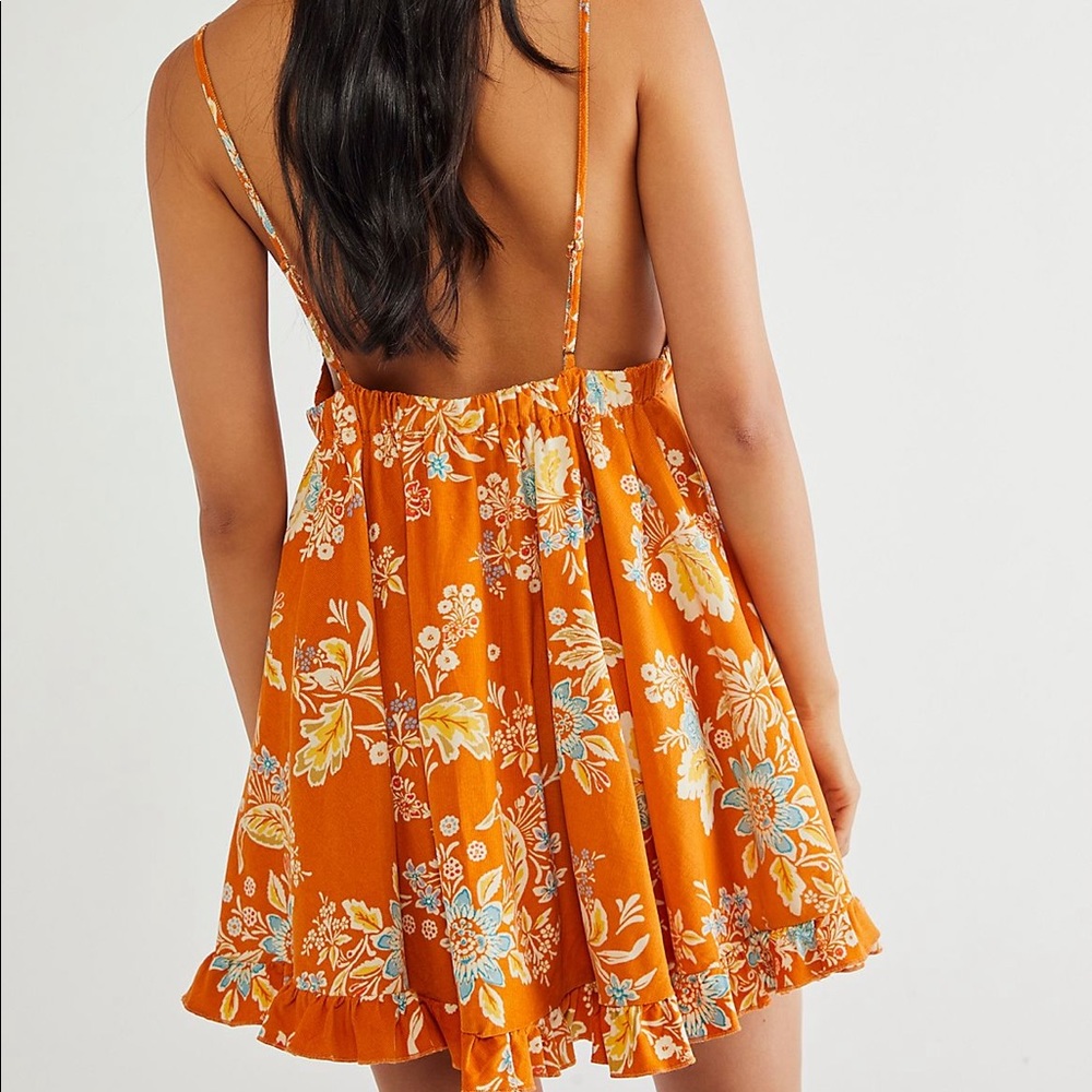 Free people RARE orange corduroy mini dress